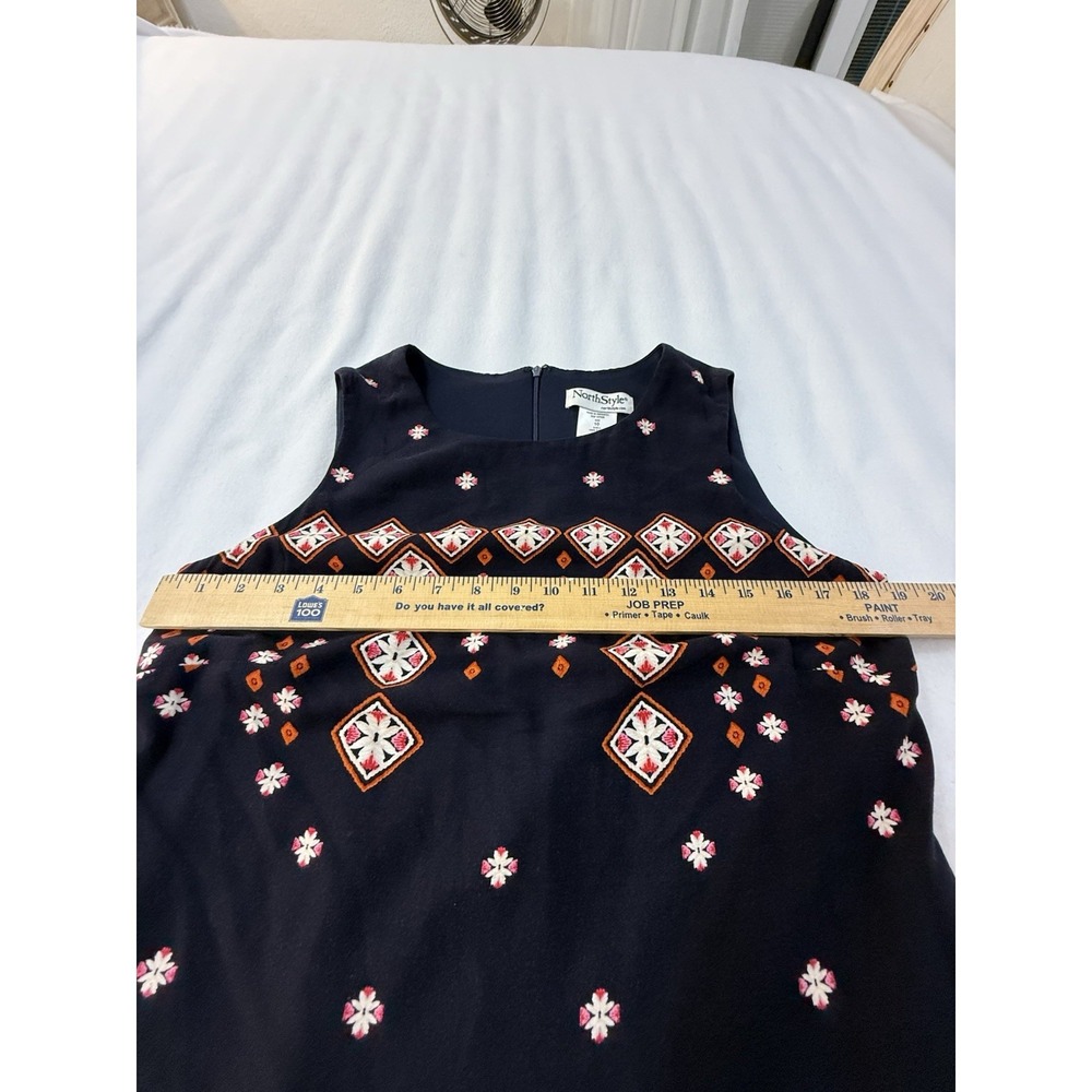 Shift Dress Navy Knee Sleeveless Sz 10 NorthStyle Ethnic Inspired 90's Mom Y2K - Picture 14 of 16